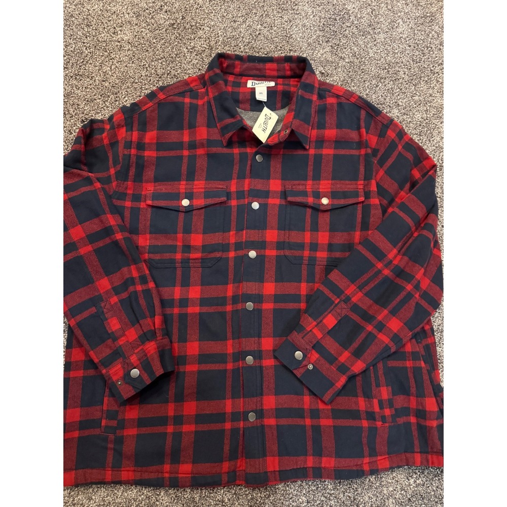 Duluth Trading Co Flapjack Fleece Lined Shirt Jac Red Navy Plaid 4XL 74255 NPL